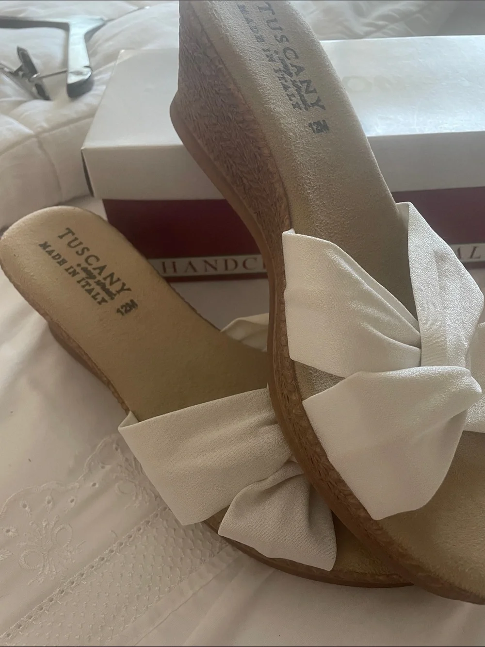 White Bow Wedge Sandals